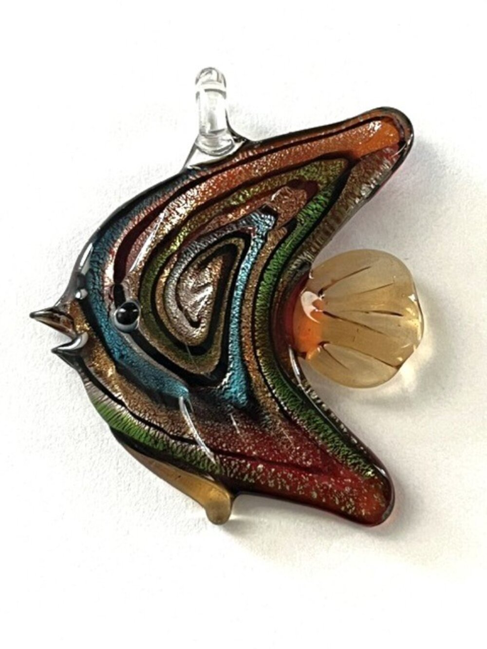 Art Glass Fish Pendant Multicolor Tropical Angel Fish Beachy Coastal